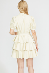 VEGAN LEATHER TIERED DRESS CREAM