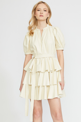 VEGAN LEATHER TIERED DRESS CREAM