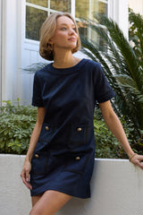 VEGAN SUEDE S/S MINI DRESS W/ CONTRAST COLOR BINDING