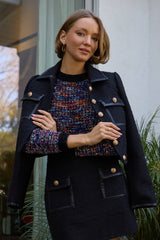 TWEED JACKET W/LEATHER TRIM