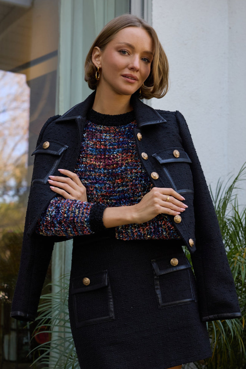 TWEED JACKET W/LEATHER TRIM