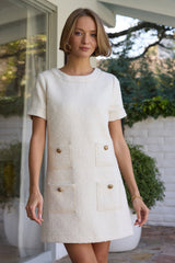 TWEED DRESS W/ LEATHER TRIM