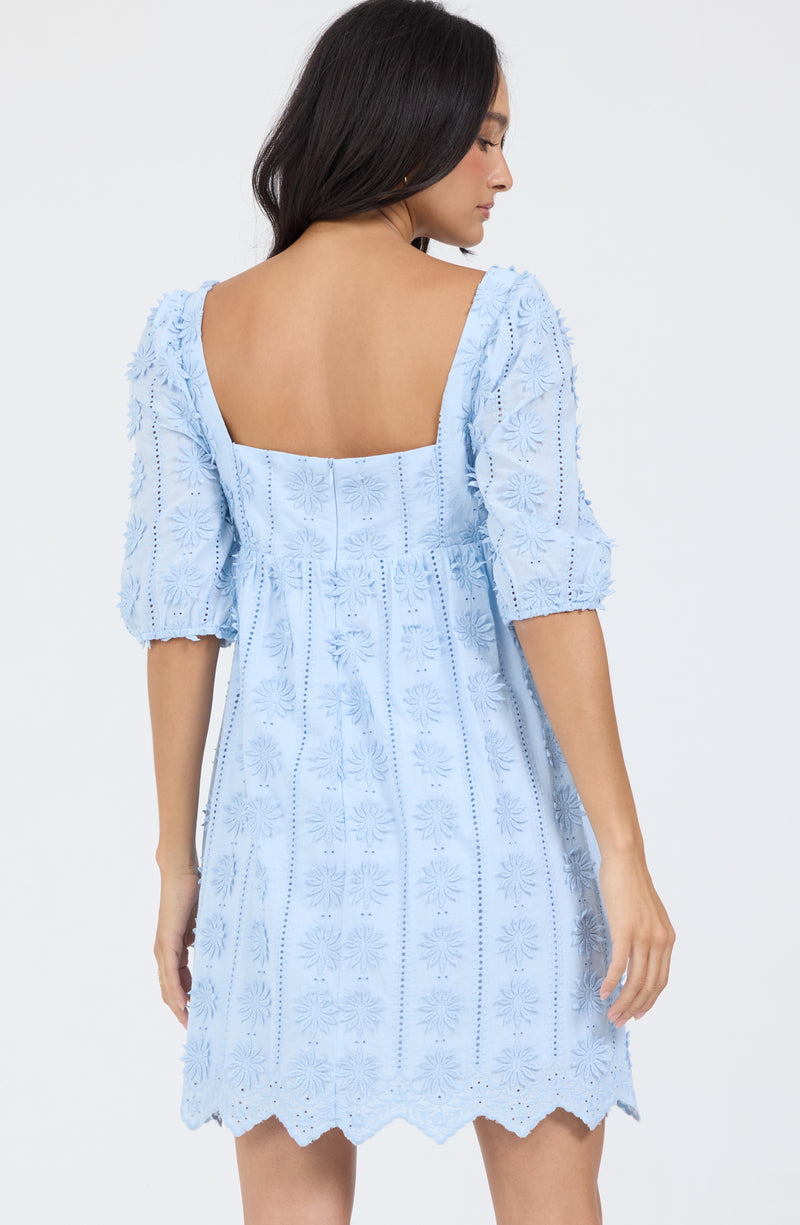 aubrey ruffle dress in light blue AUBREY PUFF SLEEVE DRESS IN CORNFLOWER BLUE
