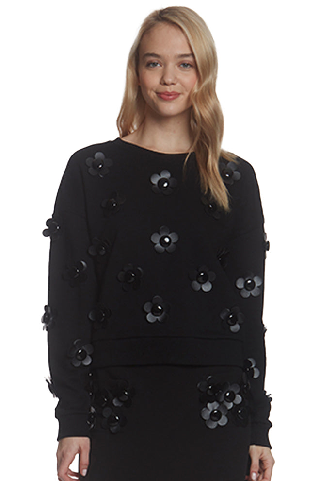 FLOWER APPLIQUE SWEATSHIRT