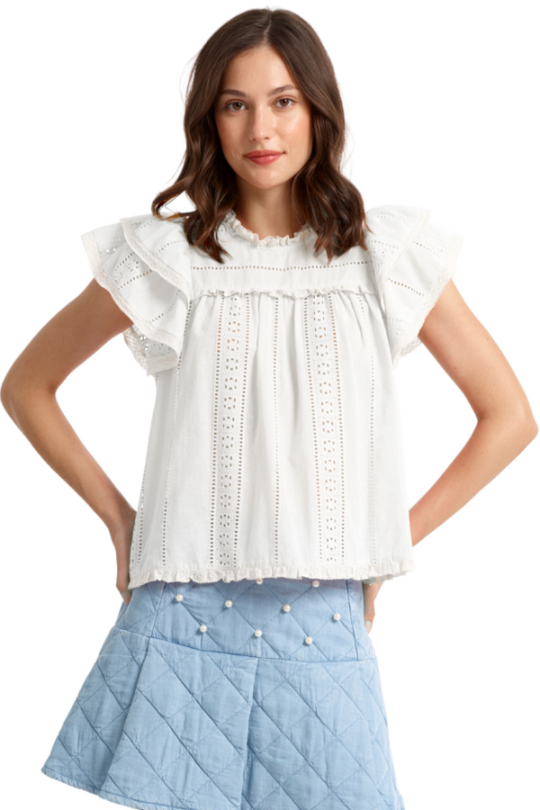 COTTON VOILE RUFFLE TOP