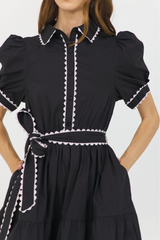 SHORT SLEEVE BUTTON DOWN SHIRT DRESS BLACK