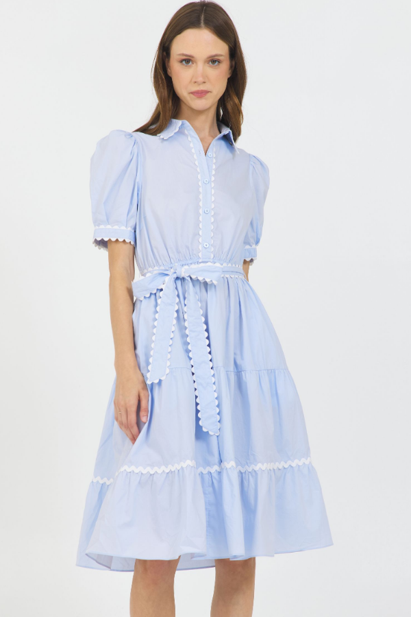 SHORT SLEEVE BUTTON DOWN SHIRT DRESS SKY