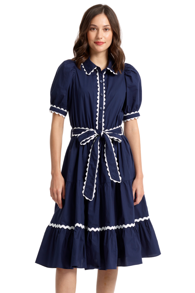 RIGRAG TRM BUTTON DOWN BELTED DRESS