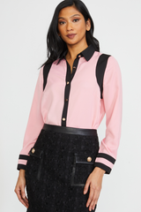 COLOR BLOCK BUTTON DOWN SHIRT PINK