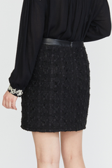 TWEED MINI SKIRT W/ LEATHER TRIM