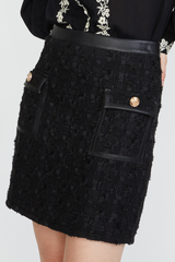 TWEED MINI SKIRT W/ LEATHER TRIM