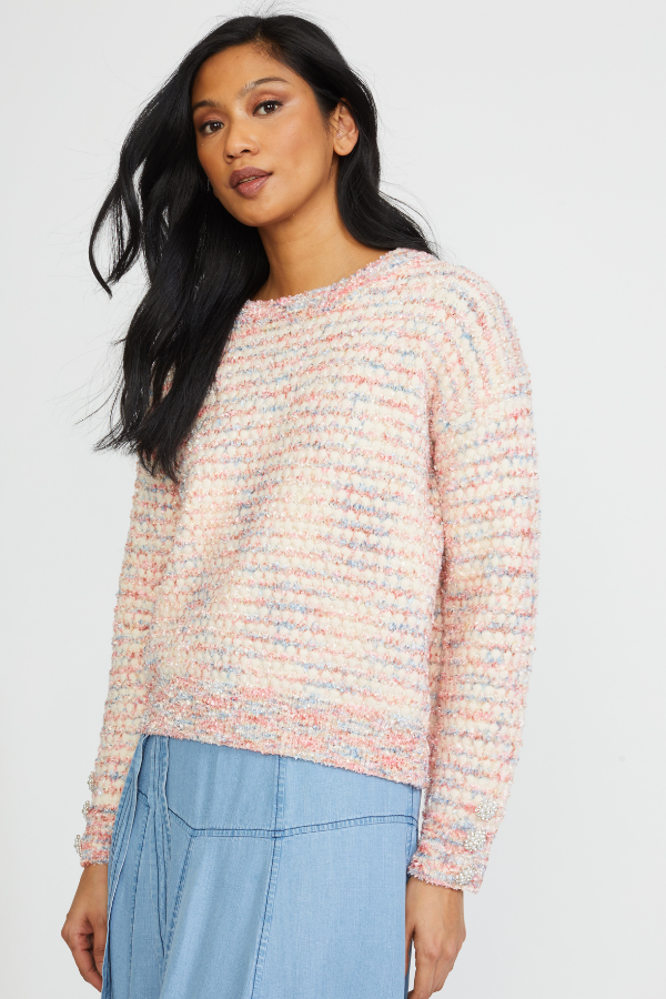 JEWEL BUTTON PULLOVER IN ROSE