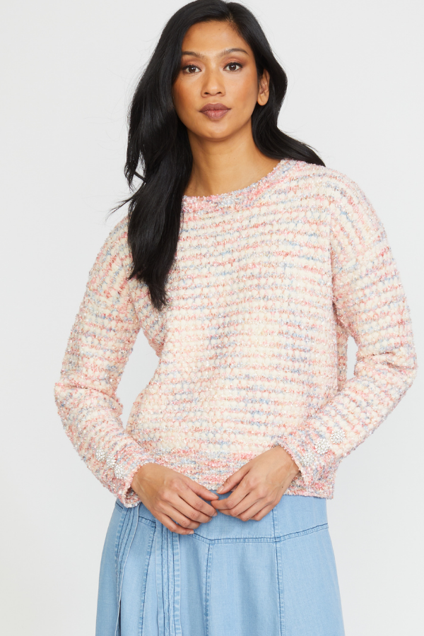 JEWEL BUTTON PULLOVER IN ROSE