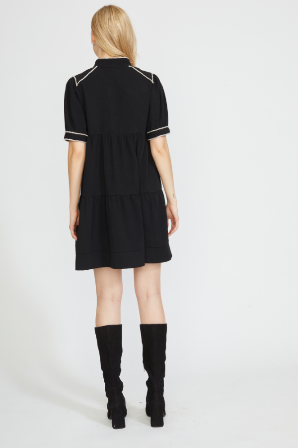 SHORT SLEEVE DRESS WITH DIAMOND TRIM