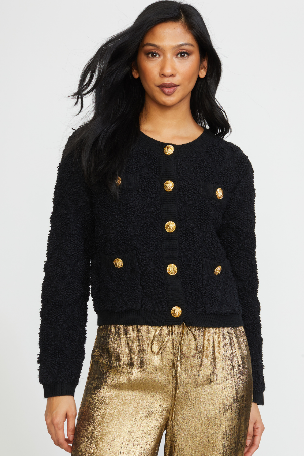 TEXTURED SWEATER JACKET IN BLACK