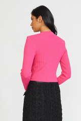 FITTED CARDIGAN W/SHOULDER PADS IN FUCHSIA