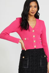 FITTED CARDIGAN W/SHOULDER PADS IN FUCHSIA