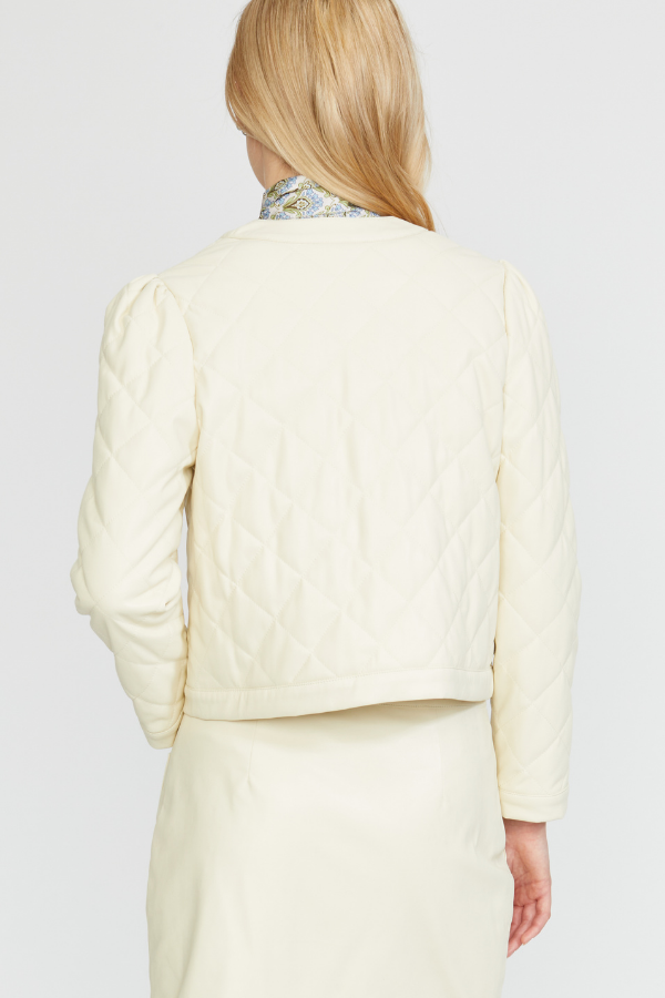 VEGAN LEATHER QUILTED JACKET CREAM