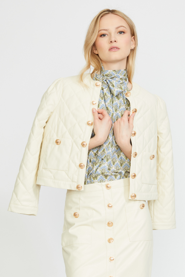 VEGAN LEATHER QUILTED JACKET CREAM