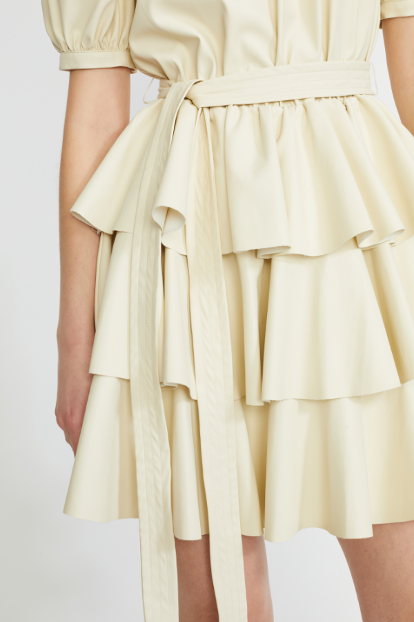 VEGAN LEATHER TIERED DRESS CREAM M VEGAN LEATHER TIERED DRESS CREAM M