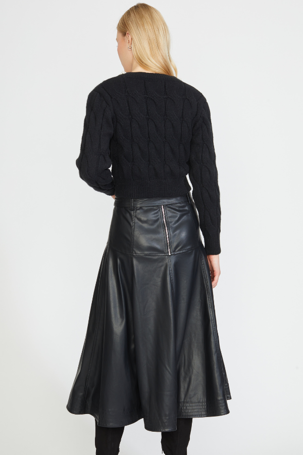 VEGAN LEATHER MIDI SKIRT BLACK