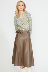 VEGAN LEATHER MIDI SKIRT COFFEE