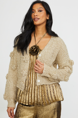 LUREX CARDIGAN W/ FLOWER APPLIQUE