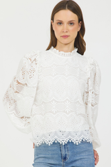 JEWEL NECK L/S LACE BLOUSE