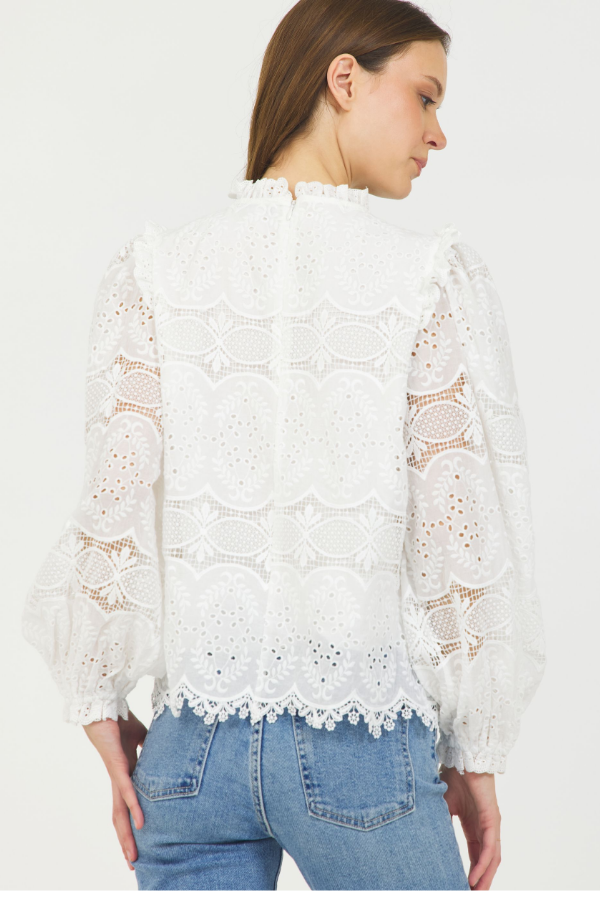 JEWEL NECK L/S LACE BLOUSE