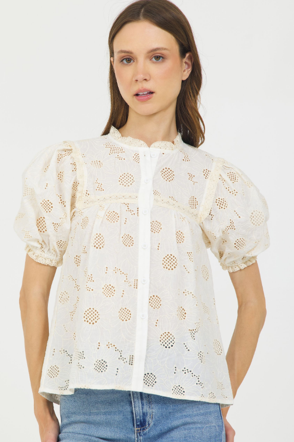 EMBROIDERY S/S BUTTON DOWN SHIRT NATURAL