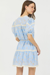 EMBROIDERY S/S BUTTON DOWN MINI DRESS SKY