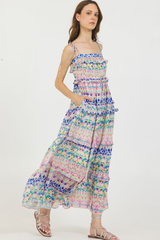 WATERCOLOR TIE SHOULDER TIERED DRESS