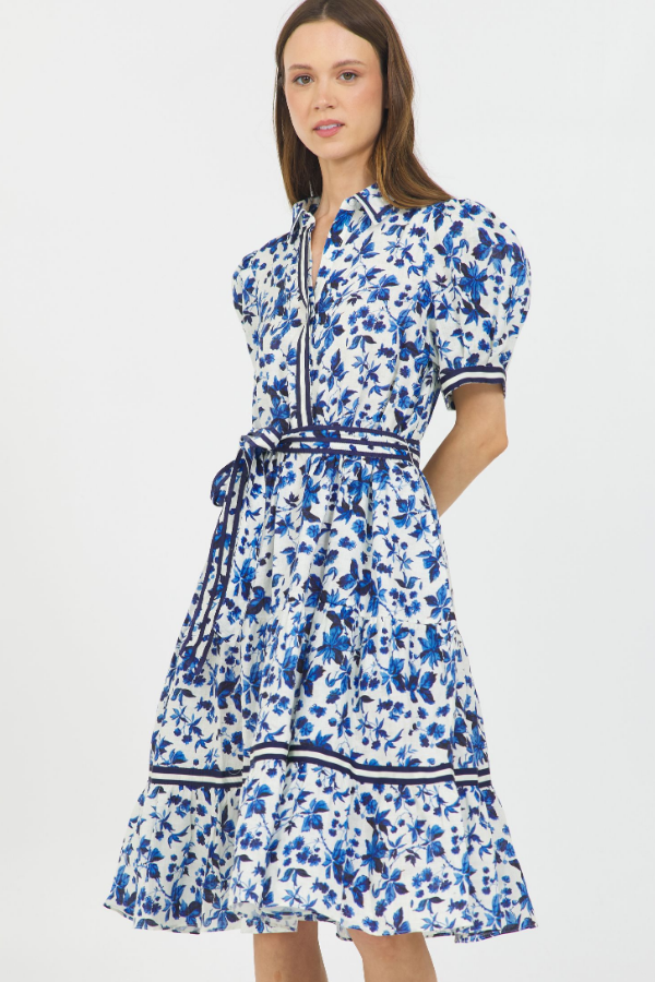 BUTTON CLOSURE S/S MIDI DRESS W/BELT