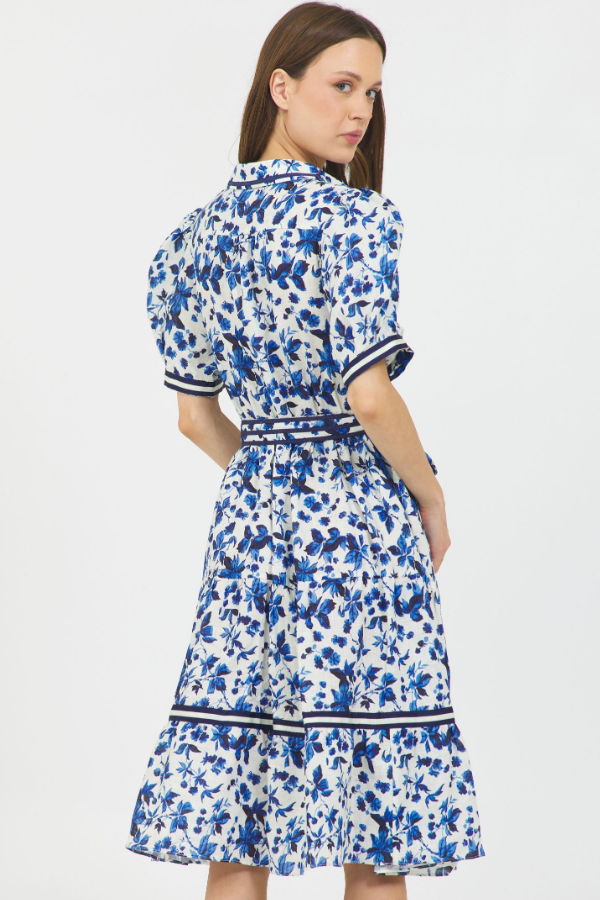 BUTTON CLOSURE S/S MIDI DRESS W/BELT