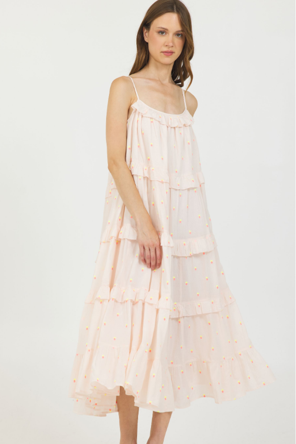 BLUSH TIERED SLIP LONG DRESS