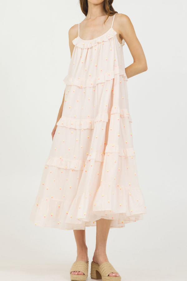 BLUSH TIERED SLIP LONG DRESS