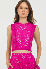 EYELET JEWEL NECK CROP TOP