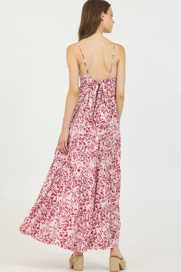 PINK ANIMAL PRINT LONG CAMI DRESS W/TIE BACK XS PINK ANIMAL PRINT LONG CAMI DRESS W/TIE BACK XS