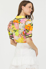 FLORAL PRINT S/S SHIRT W/CONTRAST TRIM