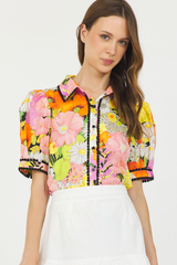 FLORAL PRINT S/S SHIRT W/CONTRAST TRIM