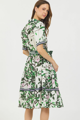 MAGNOLIA PRINT S/S BUTTON CLOSURE BELTED SHIRT DRESS