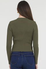 FITTED CARDIGAN WITH GOLD SNAP CLOSURE