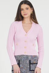 FITTED CARDIGAN WITH GOLD SNAP CLOSURE