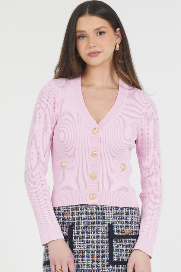 FITTED CARDIGAN WITH GOLD SNAP CLOSURE