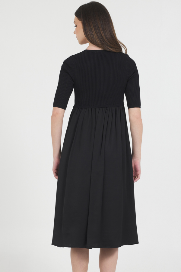 ELBOW SLEEVE V NECK TOP WITH CHARMEUSE SKIRT LONG DRESS