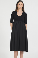 ELBOW SLEEVE V NECK TOP WITH CHARMEUSE SKIRT LONG DRESS