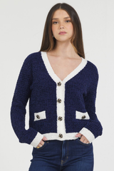 BLOUCLE CARDIAN W/ CONTRAST COLOR BAND DETAILS