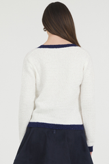 BLOUCLE CARDIAN W/ CONTRAST COLOR BAND DETAILS