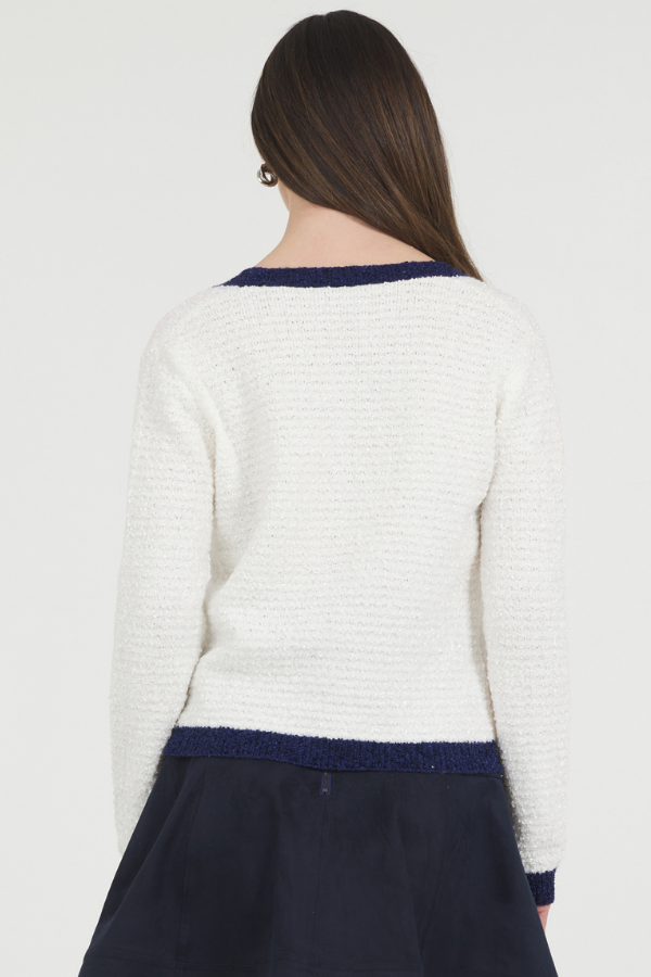 BLOUCLE CARDIAN W/ CONTRAST COLOR BAND DETAILS