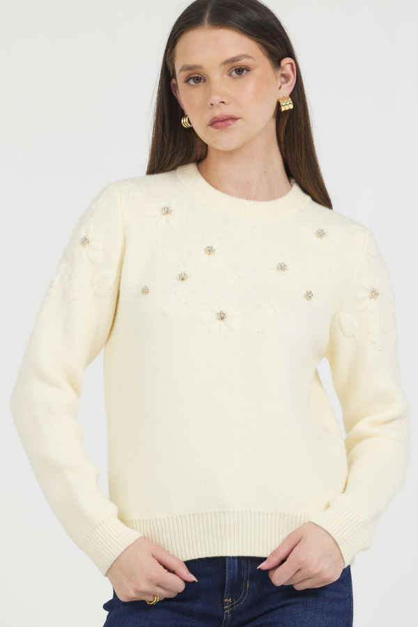 FLOWER EMBROIDERY PULLOVER SWEATER
